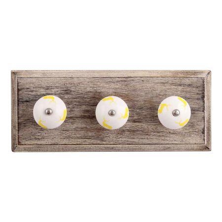 Yellow Standing Rein Deer Pattern Ceramic Wooden Hooks